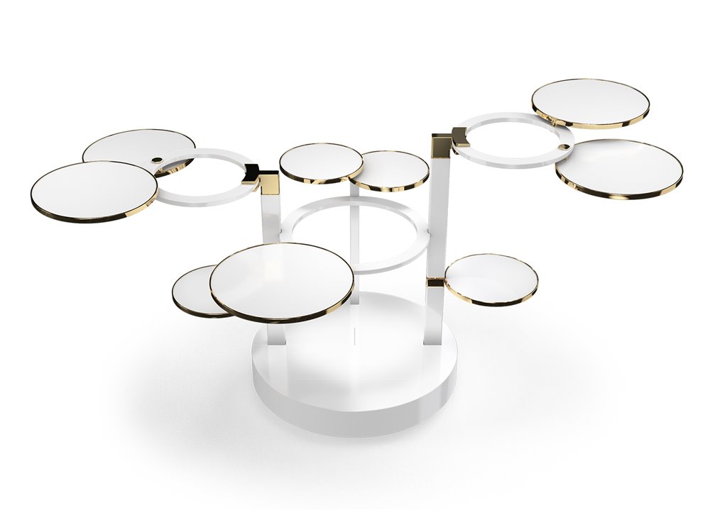 C11, White and polished brass finish deployable carbon trolley 